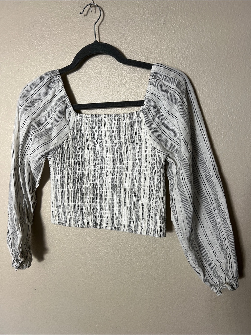 Chelsea & Violet Girls Smocked white Cropped Puff Sleeve cotton linen
